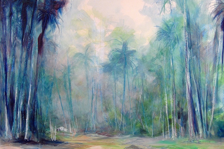 "Amazon River Jungle" - alkyd painting by Jean Wagner Troemel - 36in x 30in